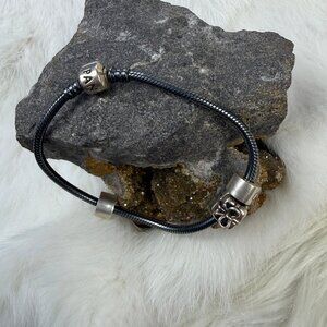 Pandora Oxidated Sterling Silver Charm Bracelet w/ Charms 7"